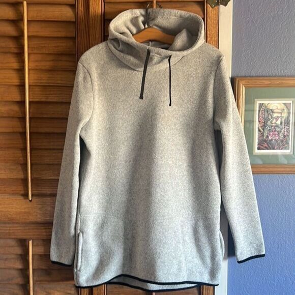 Fleece-Lined Zip-Pocket Everlast Funnel Neck Grey Hoodie Thick - Picture 12 of 12